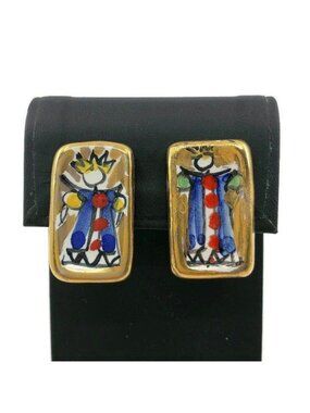 Hand Painted Ceramic Clip On Earrings